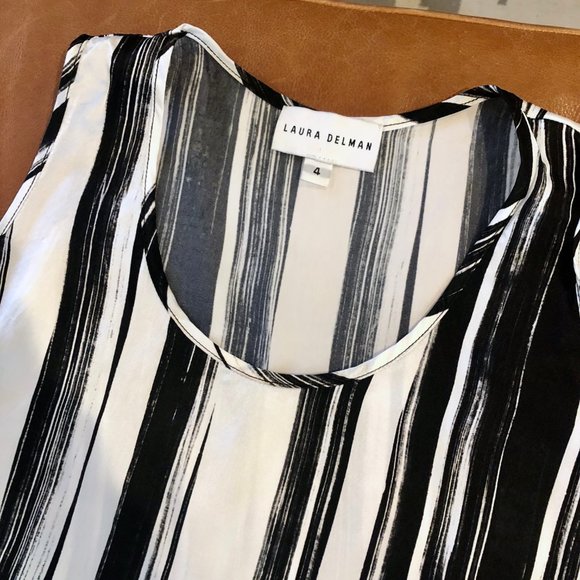 Laura Delman White & Black Striped Silk Tank sz 4 - Picture 8 of 8
